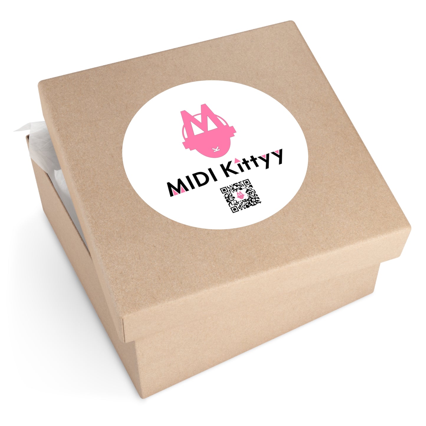 Pink on White Round Logo Stickers