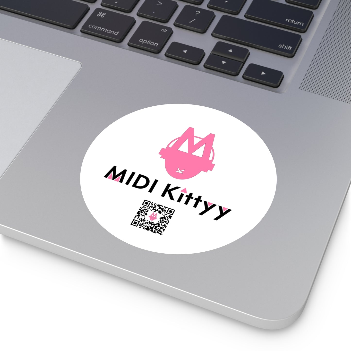 Pink on White Round Logo Stickers